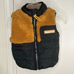 TIMBERLAND Baby Boy's Size 3-6 Months Sherpa Puffer Vest Jacket Black Tan